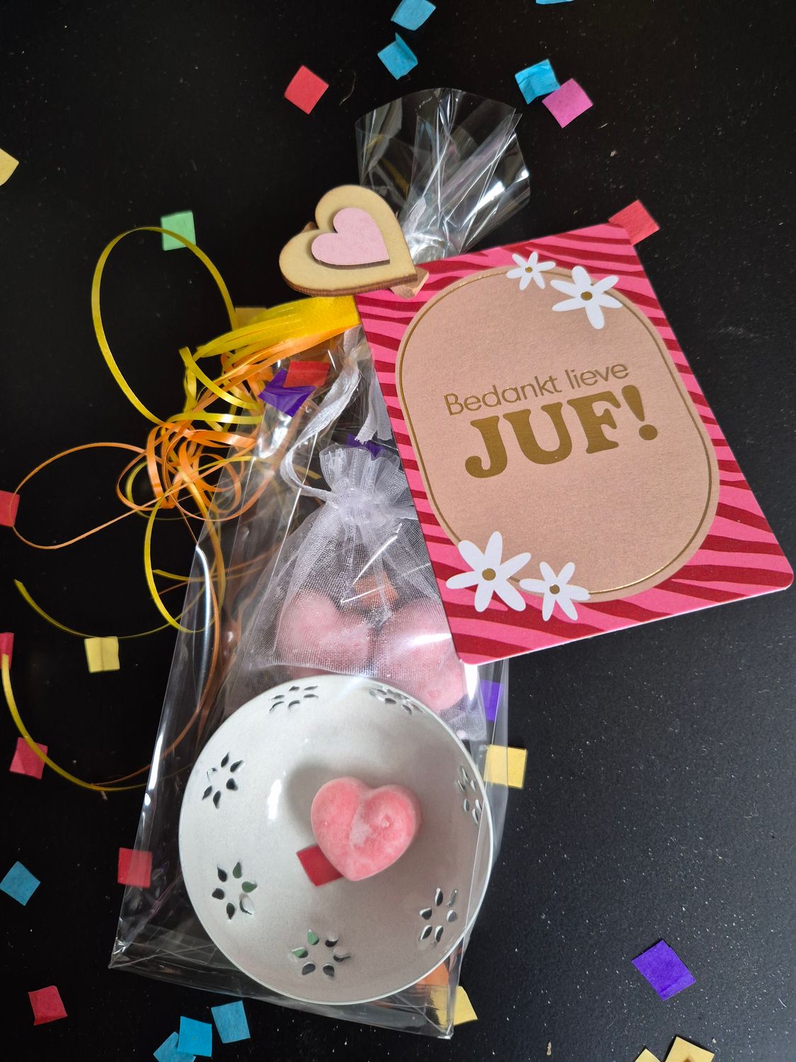 juffen  cadeau-amber hartjes set met kaartje