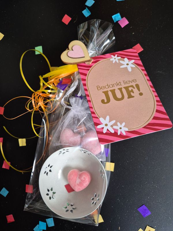 juffen  cadeau-amber hartjes set met kaartje