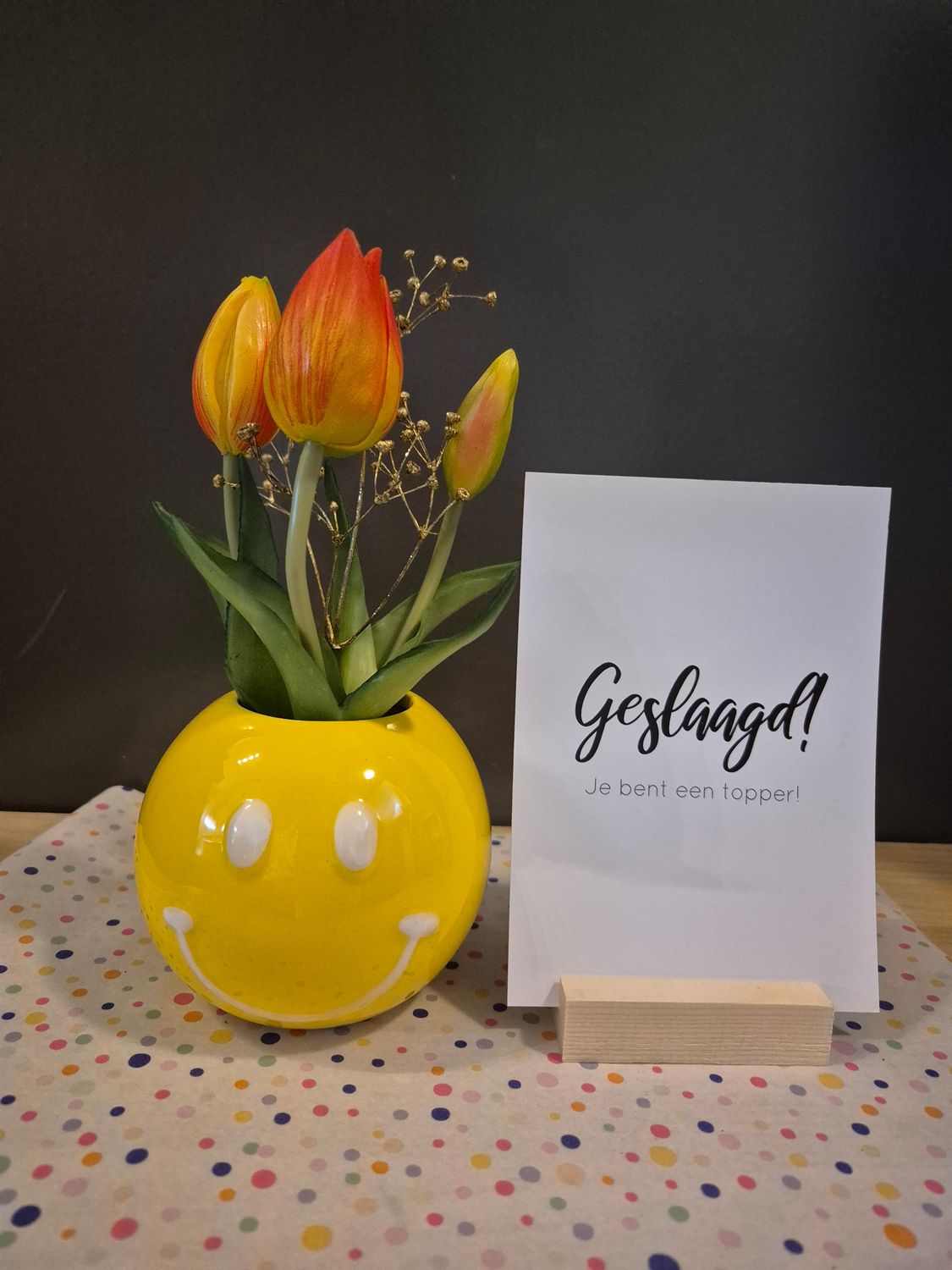Geslaagd topper smiley gift