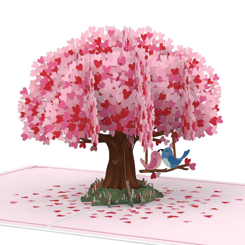papercrush® Pop-up kaart "Hartjesboom met Tortelduifjes" - 3D liefdeskaart