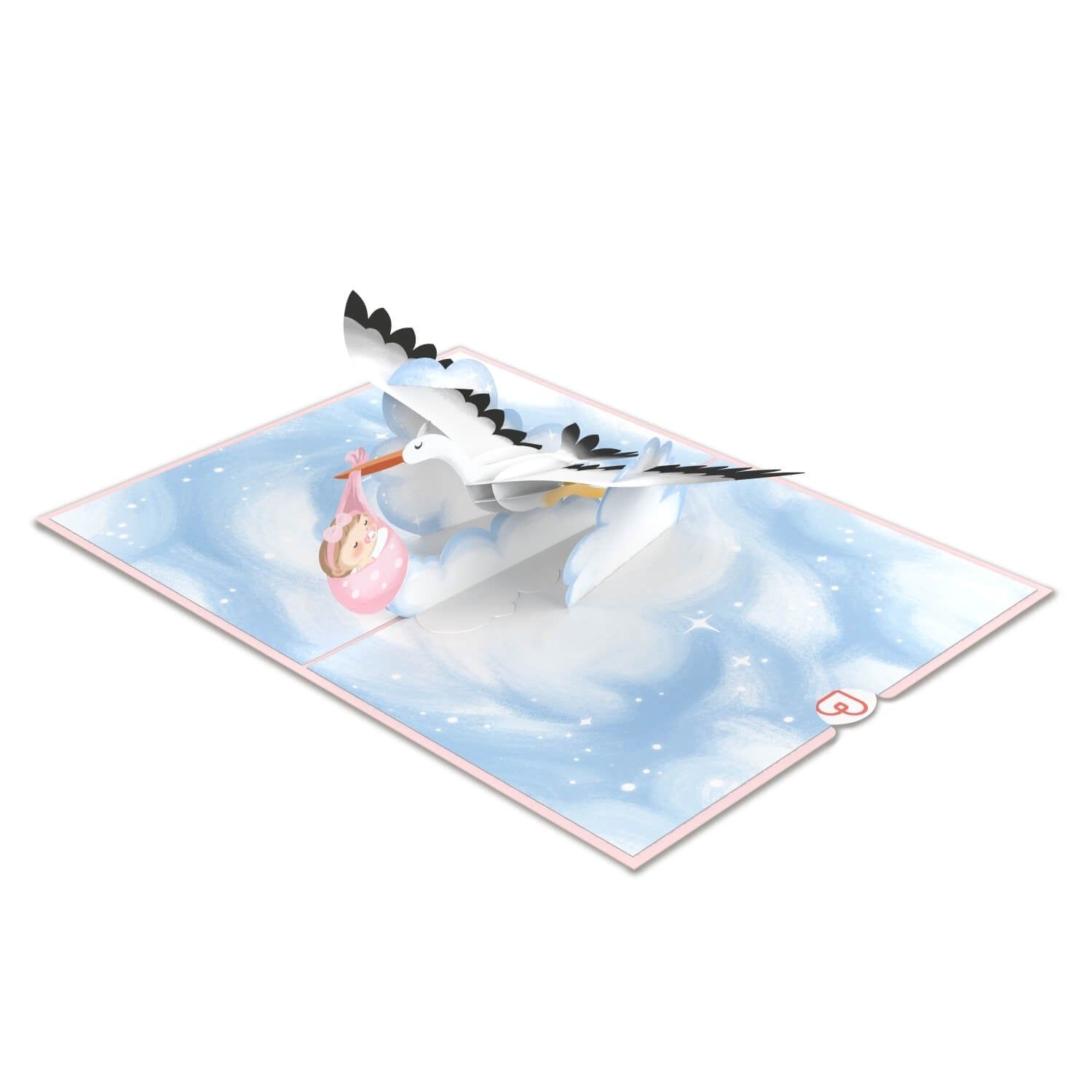 papercrush® Pop-up kaart Baby Geboorte Meisje - 3D geboortekaart of geldcadeau, felicitaties voor de baby, wenskaart voor de geboorte van een dochter - handgemaakte cadeaukaart, babykaart met ooievaar