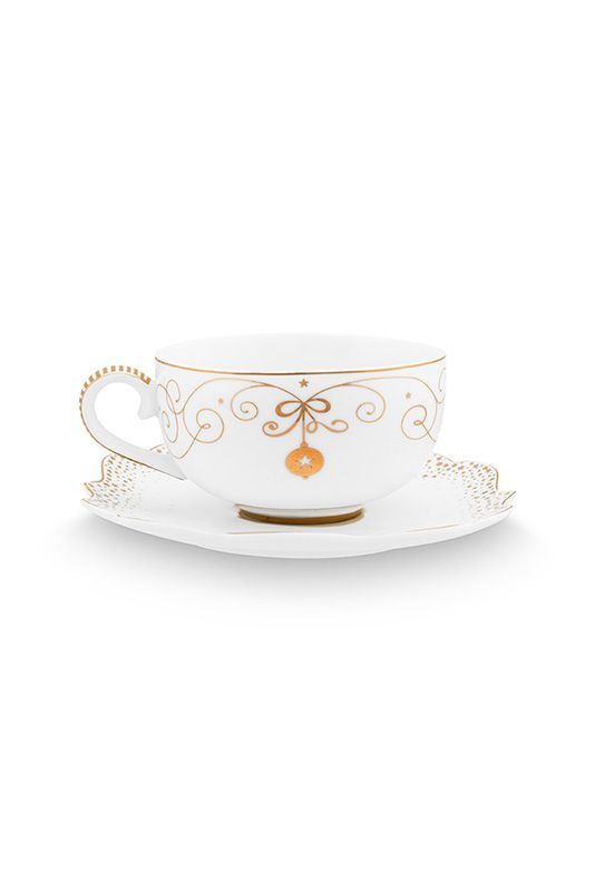 Pip Studio Royal Winter white - espresso kop en schotel - 125ml - wit - porselein - kerstservies