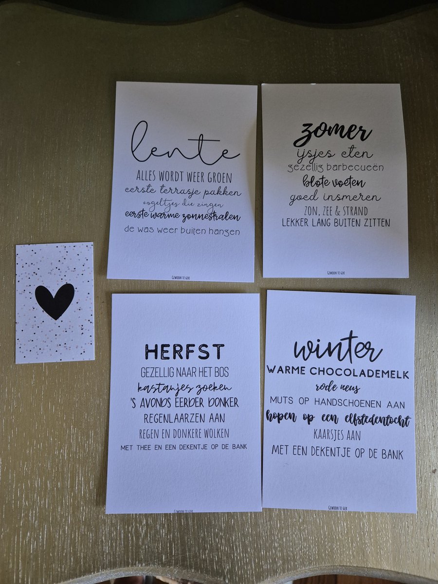 4 seizoenen kaart houder met kaartjes en droogbloemen-lente-zomer-herfst-winter-droogbloemen