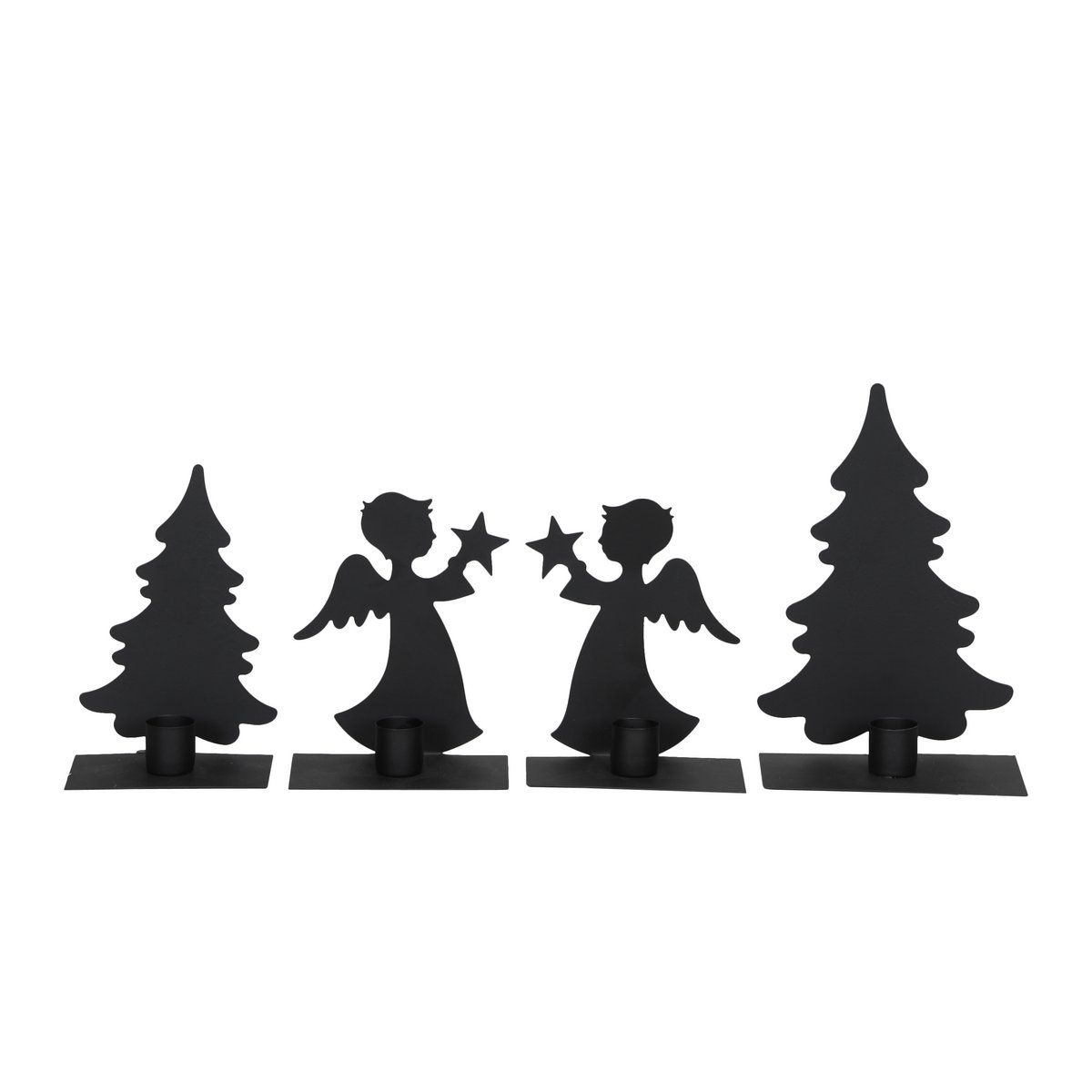 engel en denneboom/metaal/zwart/posiwio collectie/4 stuks/los/decoratie/kerst/nieuw