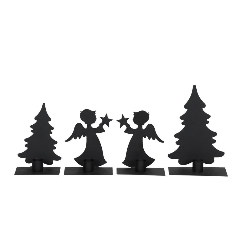 engel en denneboom/metaal/zwart/posiwio collectie/4 stuks/los/decoratie/kerst/nieuw