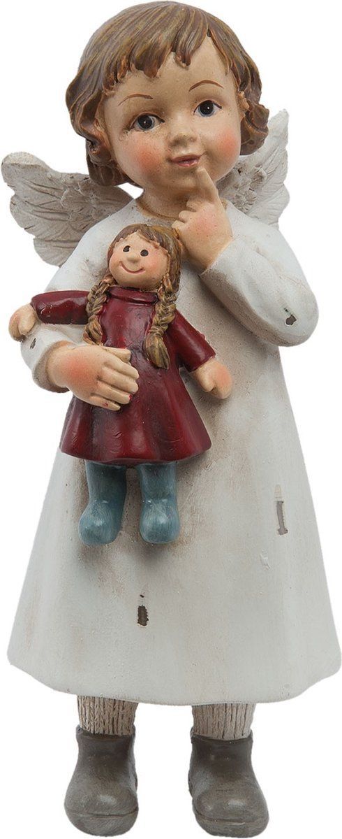 Clayre & Eef Beeld Engel 6x5x14 cm Wit Polyresin