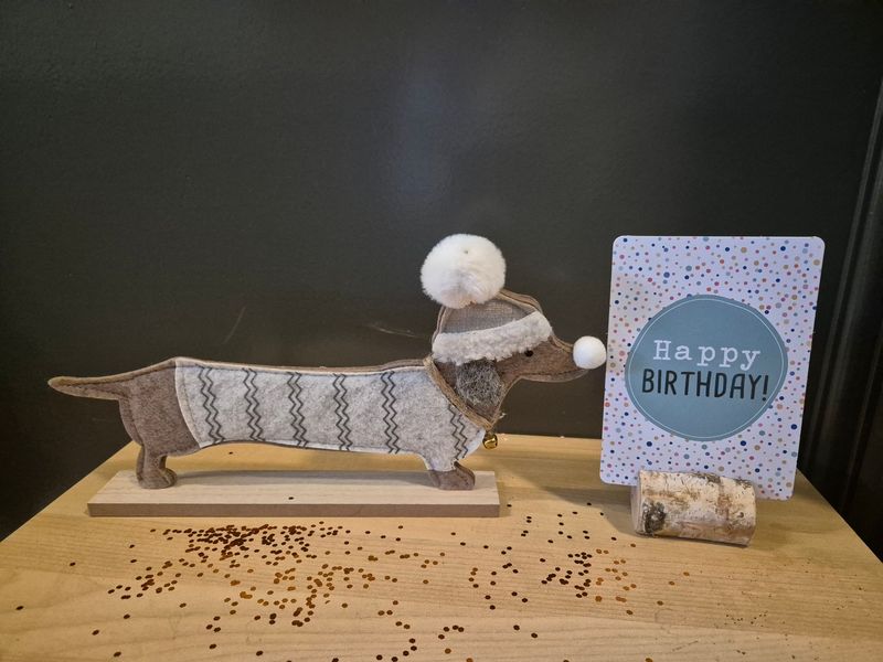 Onze favoriete teckel nu met een mooi kaartje