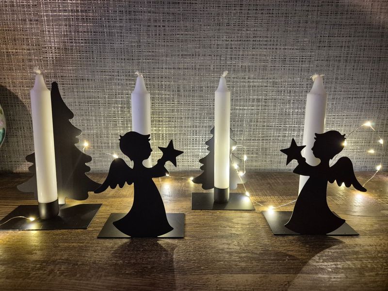 engel en denneboom/metaal/zwart/posiwio collectie/4 stuks/los/decoratie/kerst/nieuw