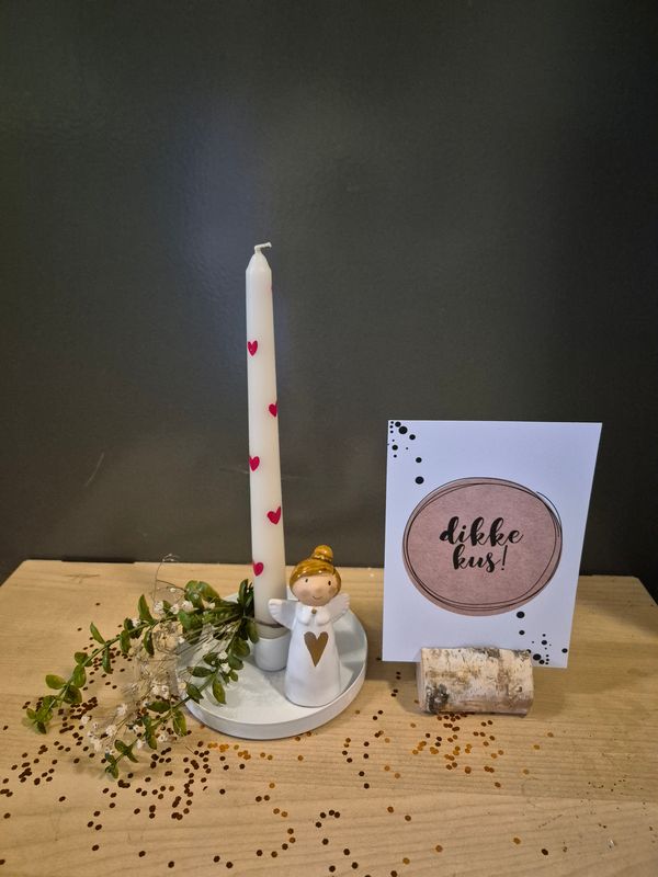 Mooi kaarsensetje met hartjes kaars en kaartje
