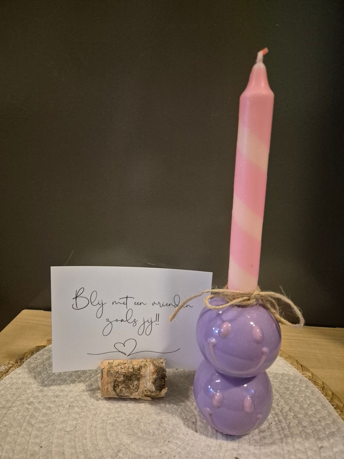 smiley kaarsenhouder met kaartje smiley kaarsenhouder met kaartje