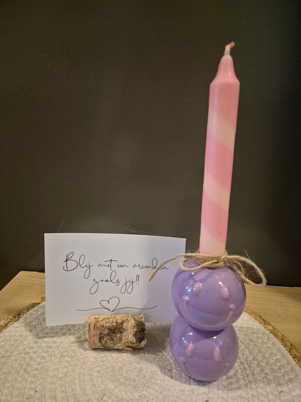 smiley kaarsenhouder met kaartje