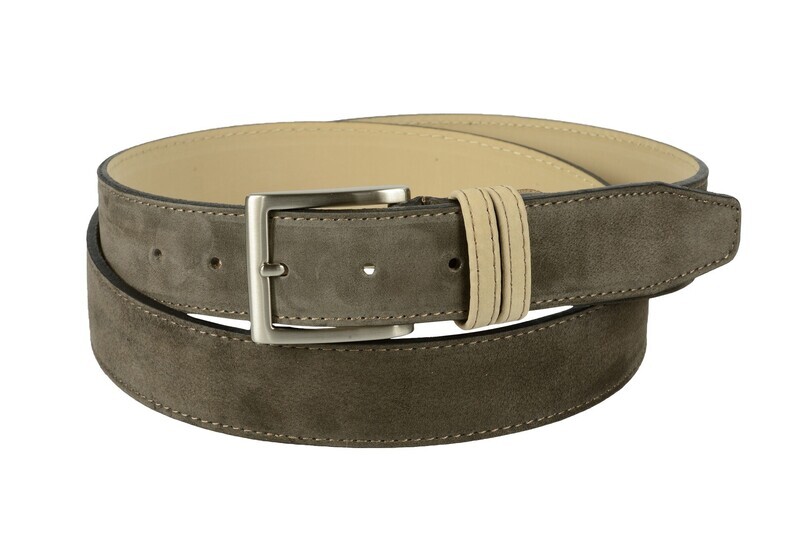 Cintura bicolore in pelle nabuk: marrone con il passante beige