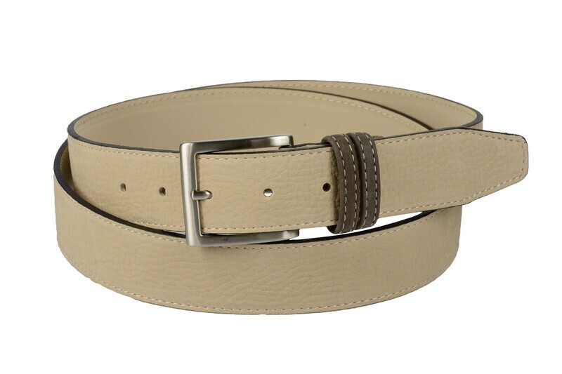 Cintura bicolore in pelle nabuk: beige con passante marrone