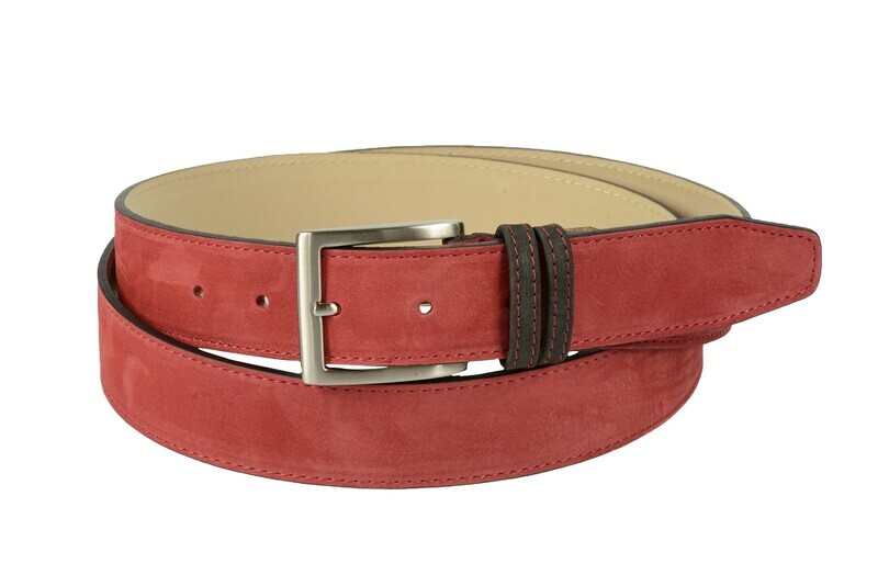 Cintura bicolore in pelle nabuk: rossa con passante marrone