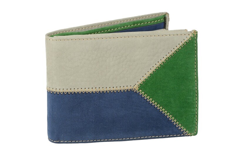 Portafoglio uomo in pelle di vitello nabuk: grigio, blu e verde