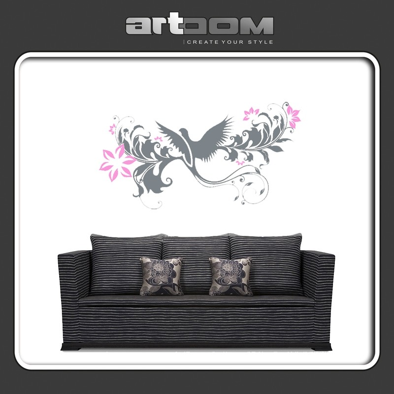 Птица и цветя - Стикер