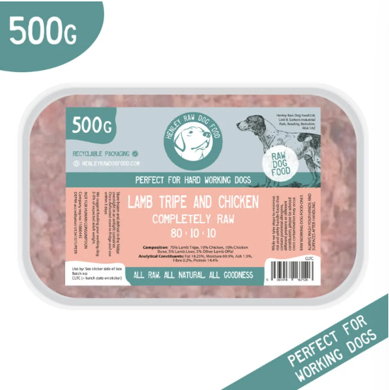Henley Raw Lamb Tripe &amp; Chicken Complete 80/10/10 (500g)