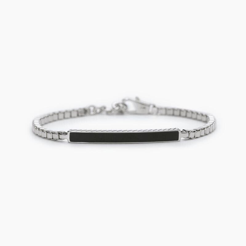 Mabina Bracciale con catena veneta e piastra smaltata nero