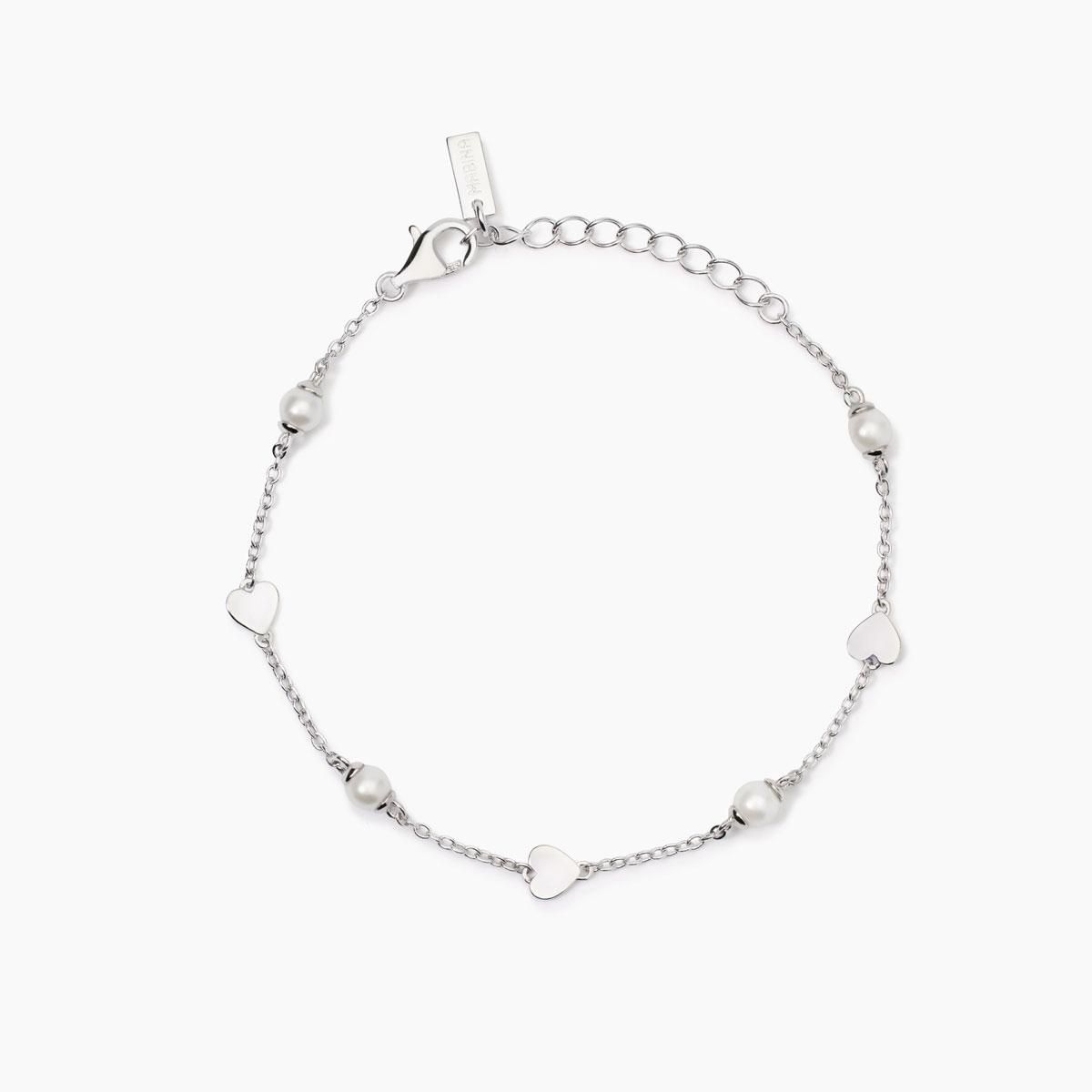 Mabina Bracciale in Argento con cuori e perle
