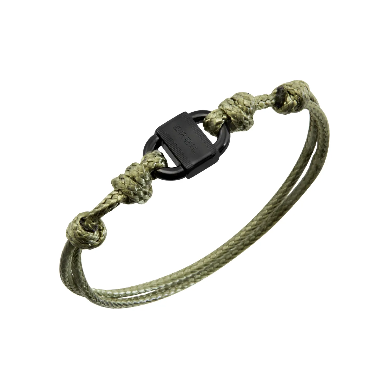 Breil Bracciale B Lock in acciaio color Gun e cordino di cotone
