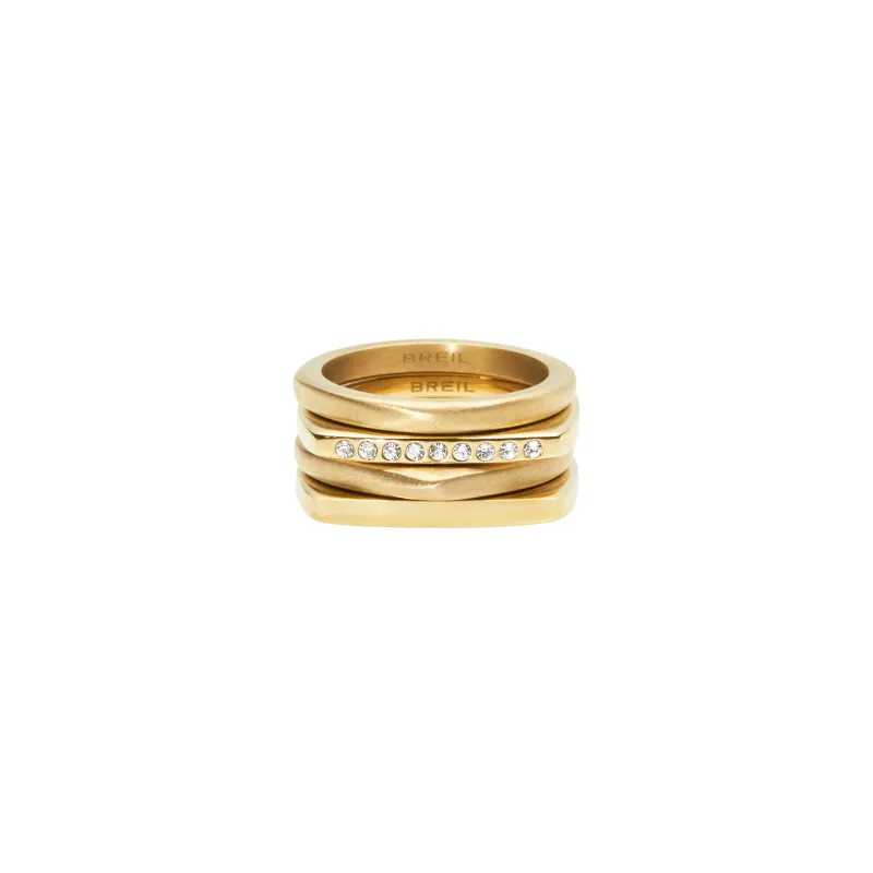 Breil Anello New tetra composto da set di 4 anelli in acciaio gold e cristalli