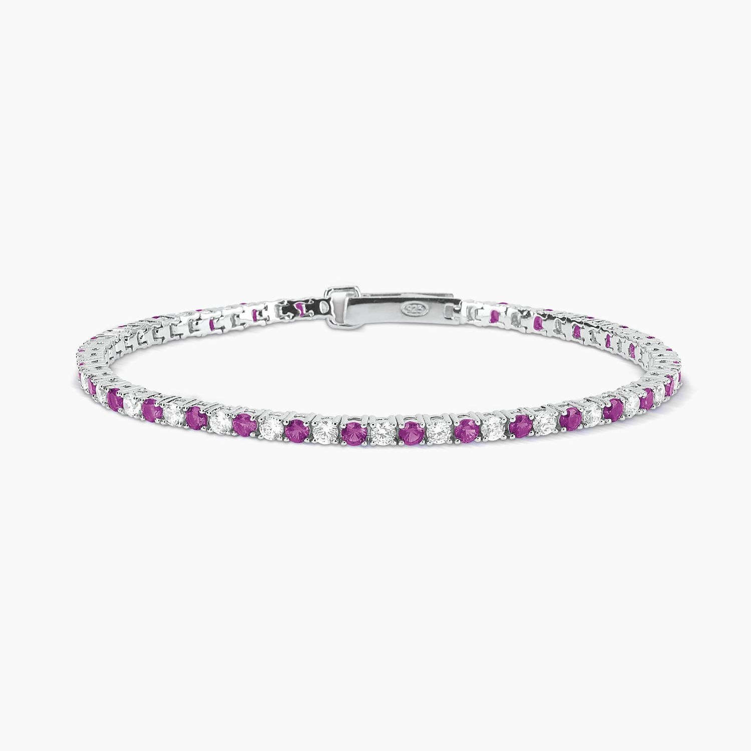 Mabina - Bracciale tennis con zirconi bianchi e rubini sintetici