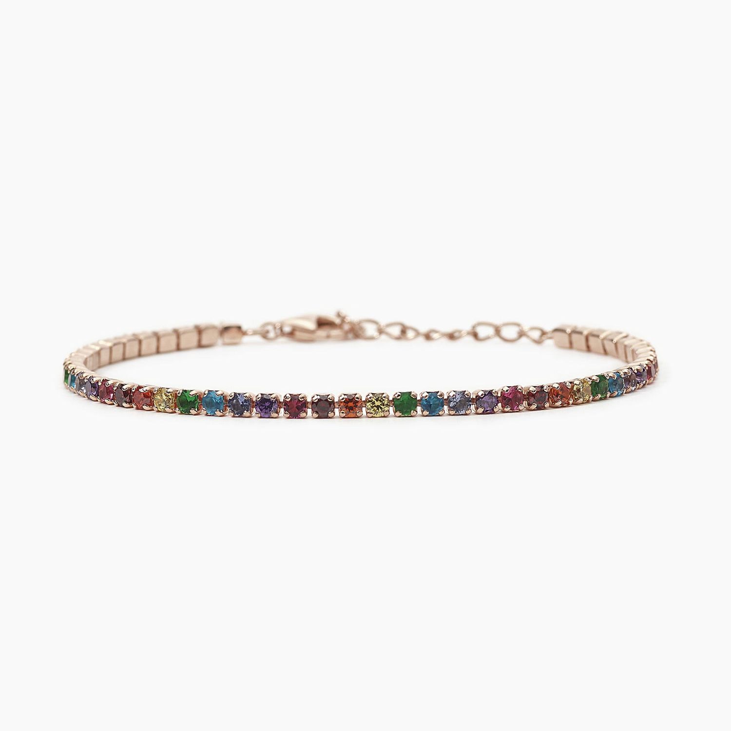 Mabina - Bracciale tennis regolabile rosato con zirconi multicolor