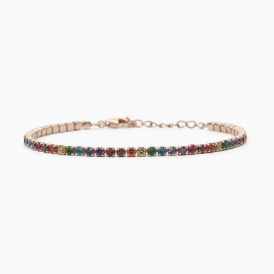Mabina - Bracciale tennis regolabile rosato con zirconi multicolor