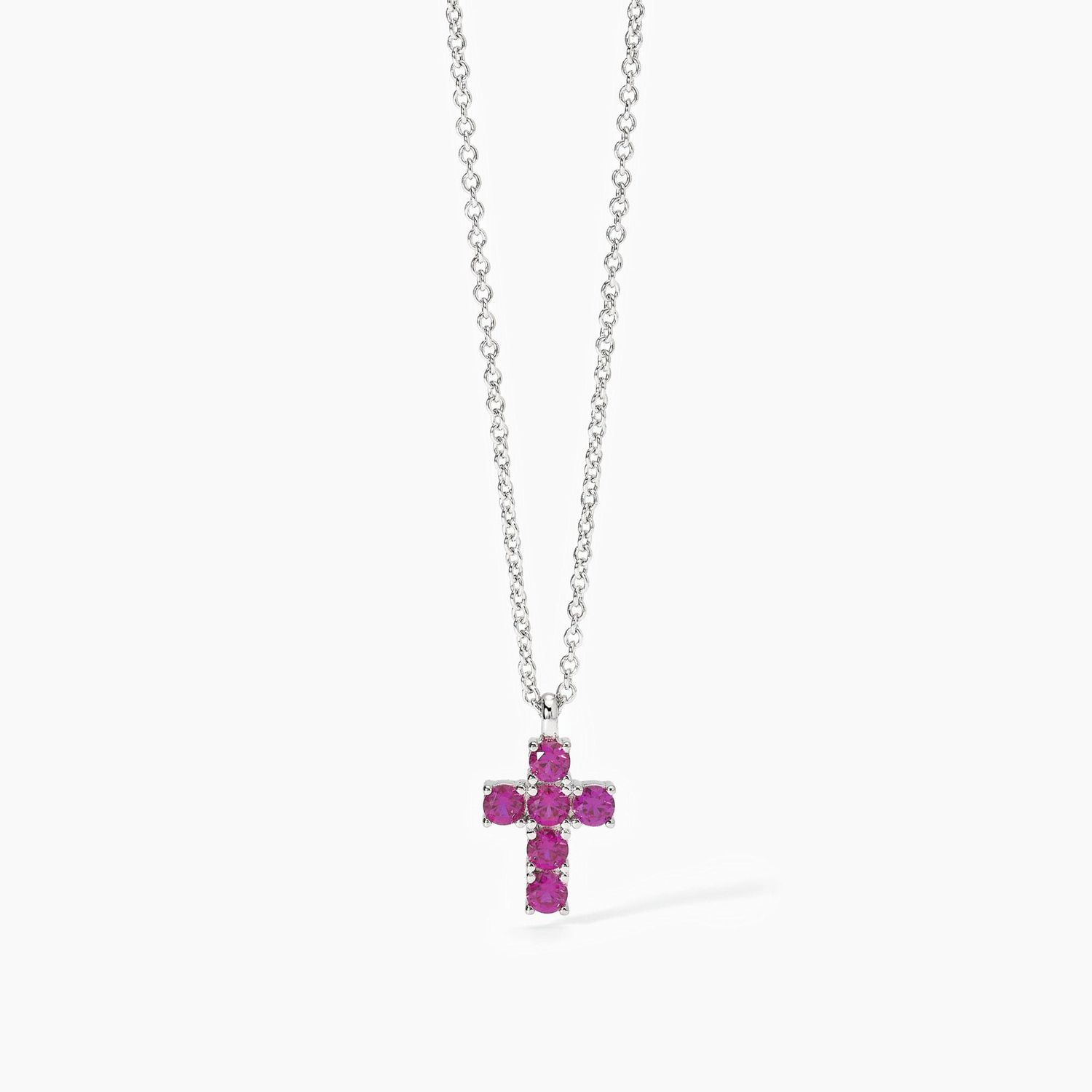 Mabina - girocollo in argento con ciondolo croce e rubini sintetici