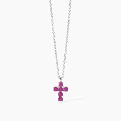 Mabina - girocollo in argento con ciondolo croce e rubini sintetici