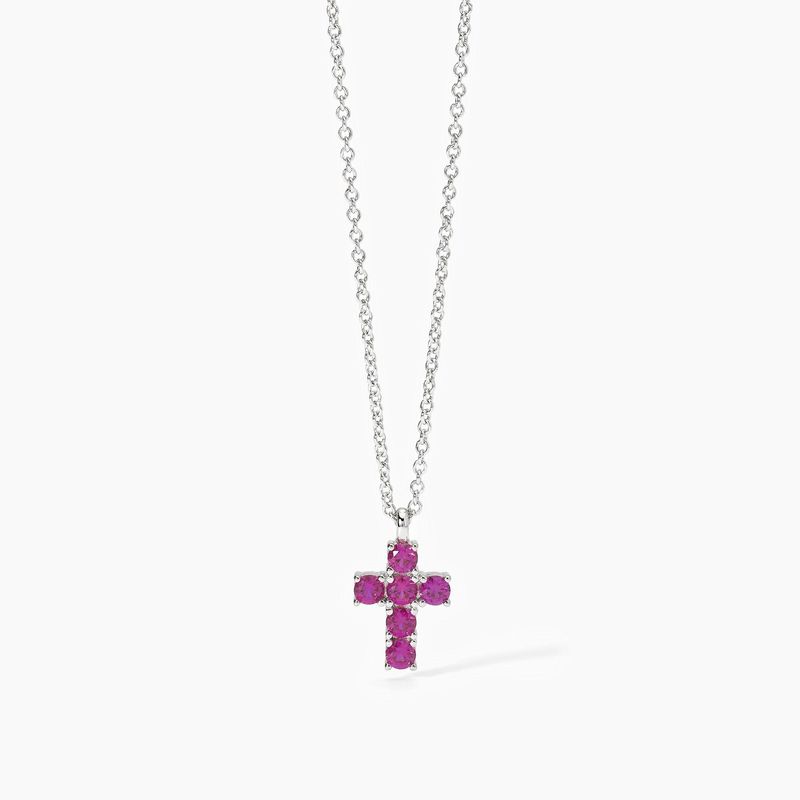 Mabina - girocollo in argento con ciondolo croce e rubini sintetici