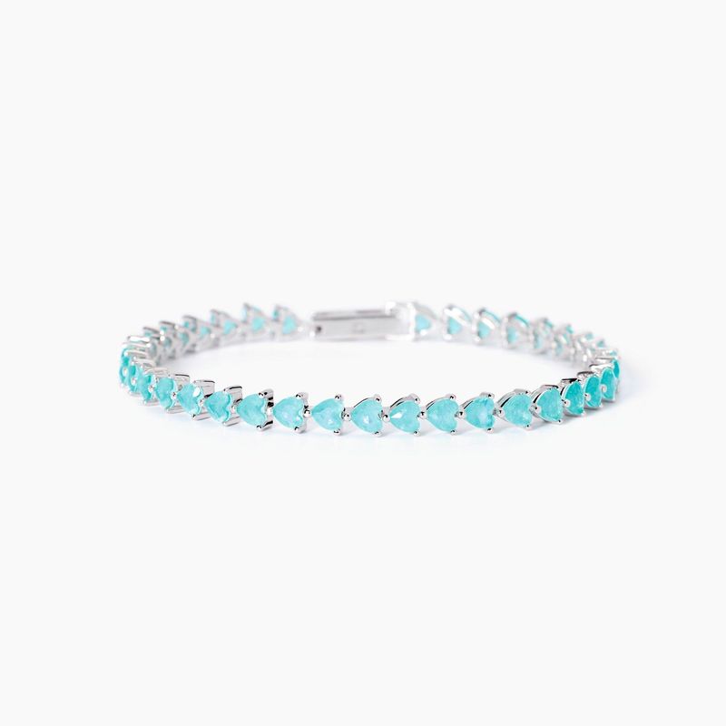 Mabina - Bracciale tennis con fusion stone glass azzurro con taglio a cuore