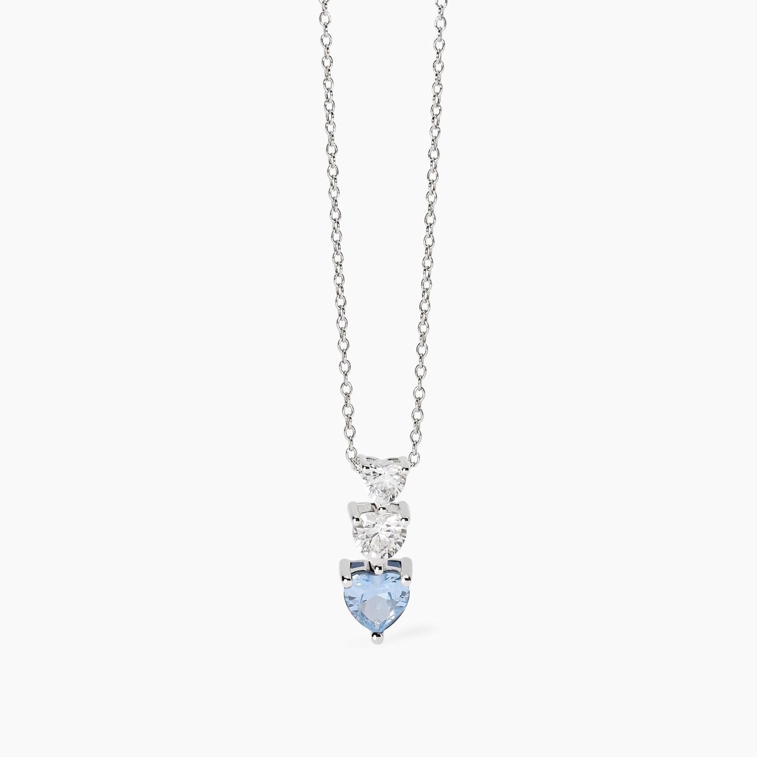 Mabina Girocollo con cuori in zircone e acquamrina sintetica