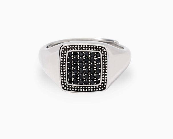 Mabina Anello chevalier con pavè nero