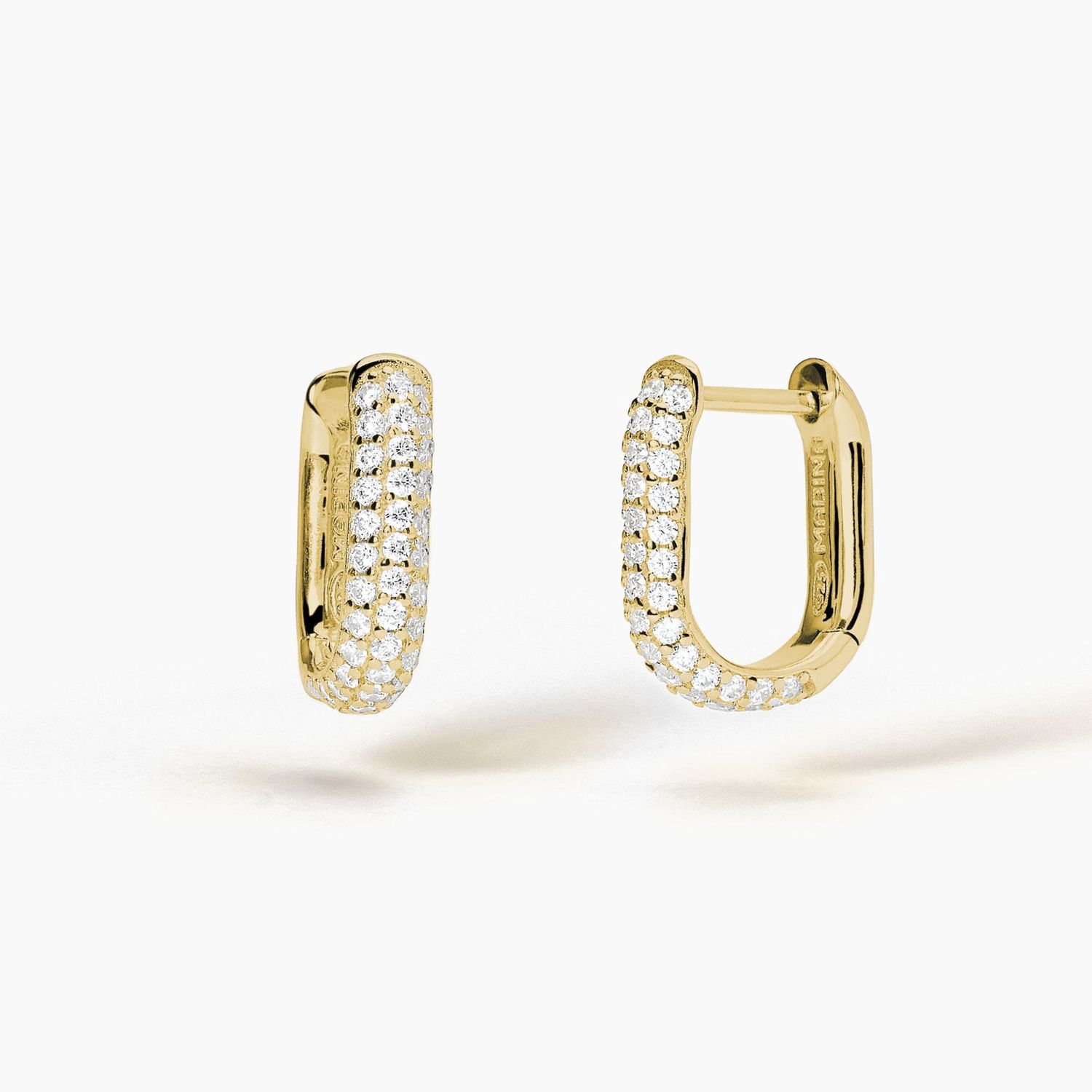 MABINA ORECCHINI OVALI IN ARGENTO DORATO CON PAVE'