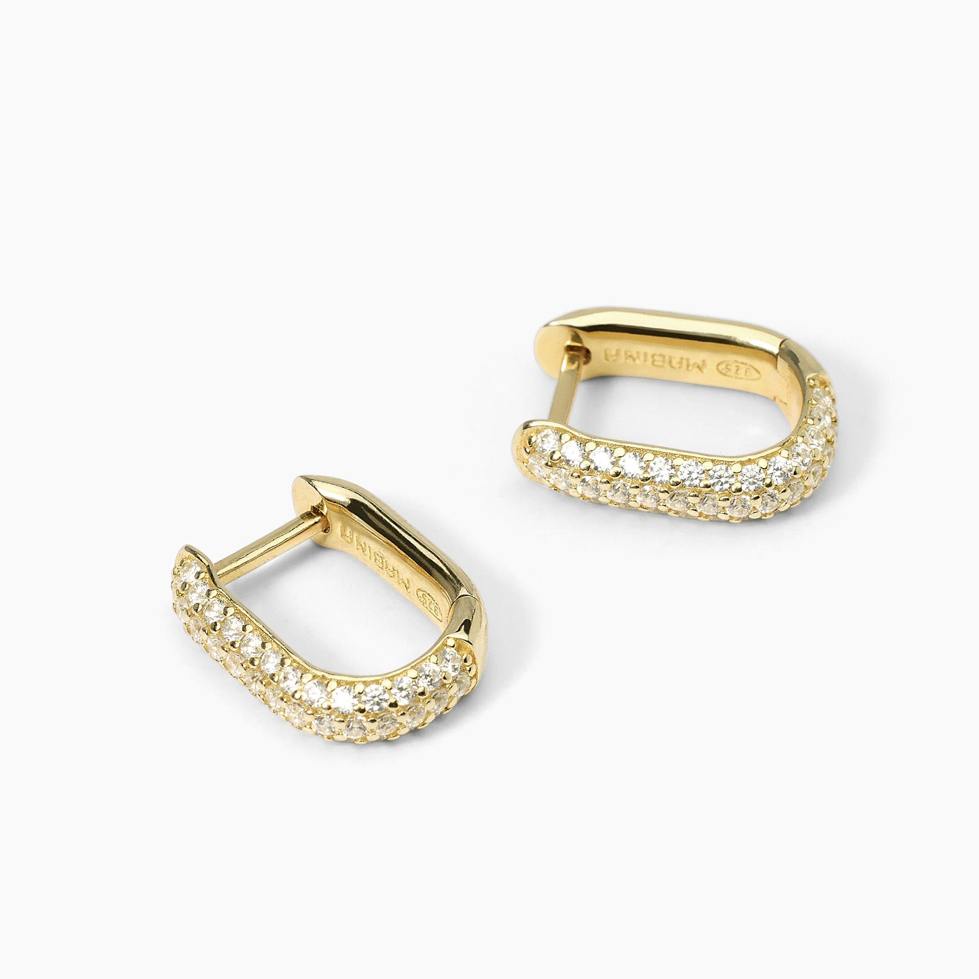 MABINA ORECCHINI OVALI IN ARGENTO DORATO CON PAVE'