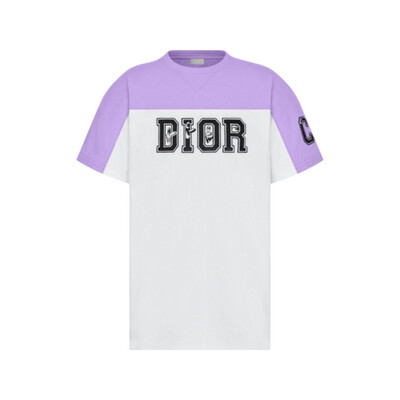 DIOR x Kenny Scharf Grey &amp; Purple Varsity Logo T-Shirt