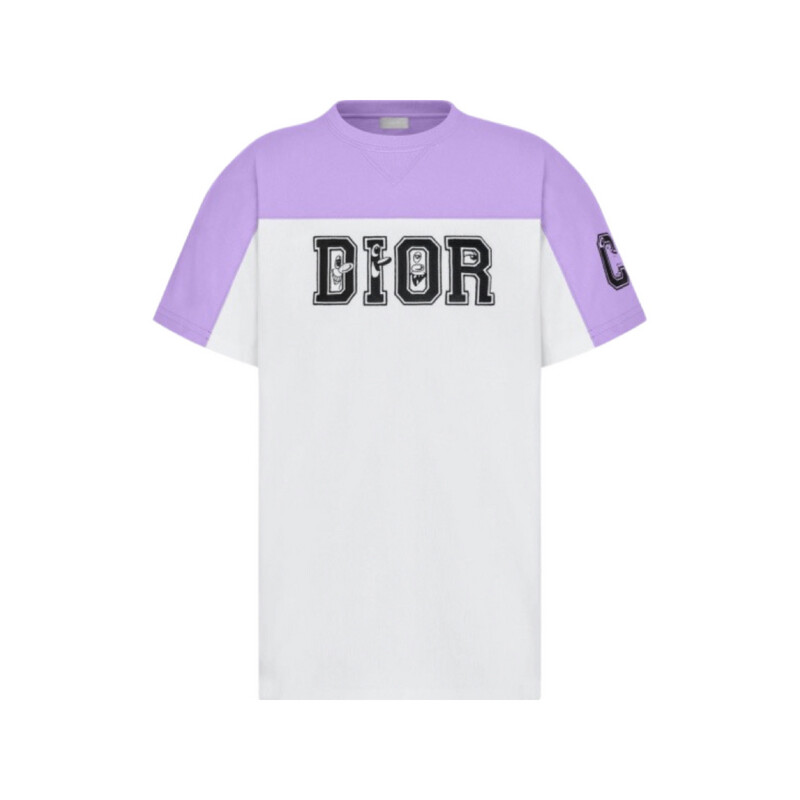 DIOR x Kenny Scharf Grey &amp; Purple Varsity Logo T-Shirt