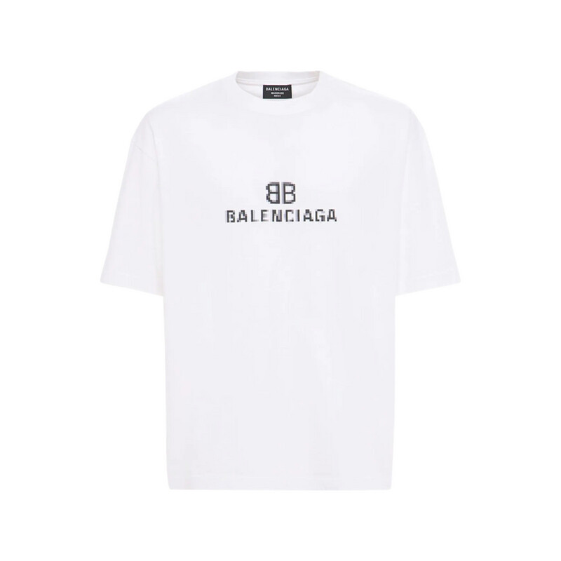 Balenciaga BB PIXEL MEDIUM FIT T-SHIRT IN WHITE Balenciaga BB PIXEL MEDIUM FIT T-SHIRT IN WHITE