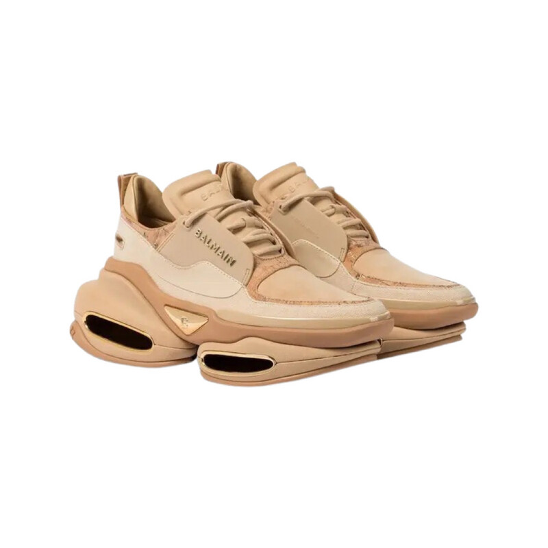BALMAIN B-bold Suede Sneakers In Beige BALMAIN B-bold Suede Sneakers In Beige