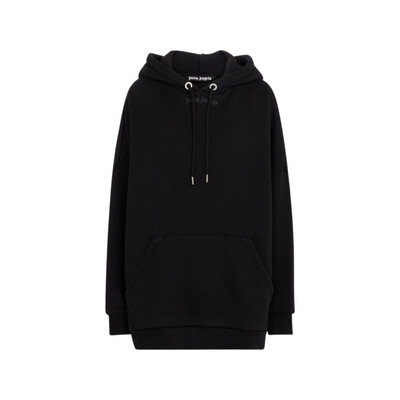 PALM ANGELS LOGO COTTON JERSEY HOODIE IN BLACK