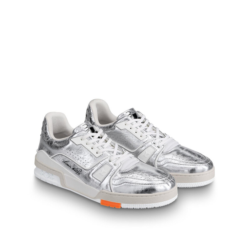 LOUIS VUITTON LV Trainer Sneaker Metallic Silver LOUIS VUITTON LV Trainer Sneaker Metallic Silver