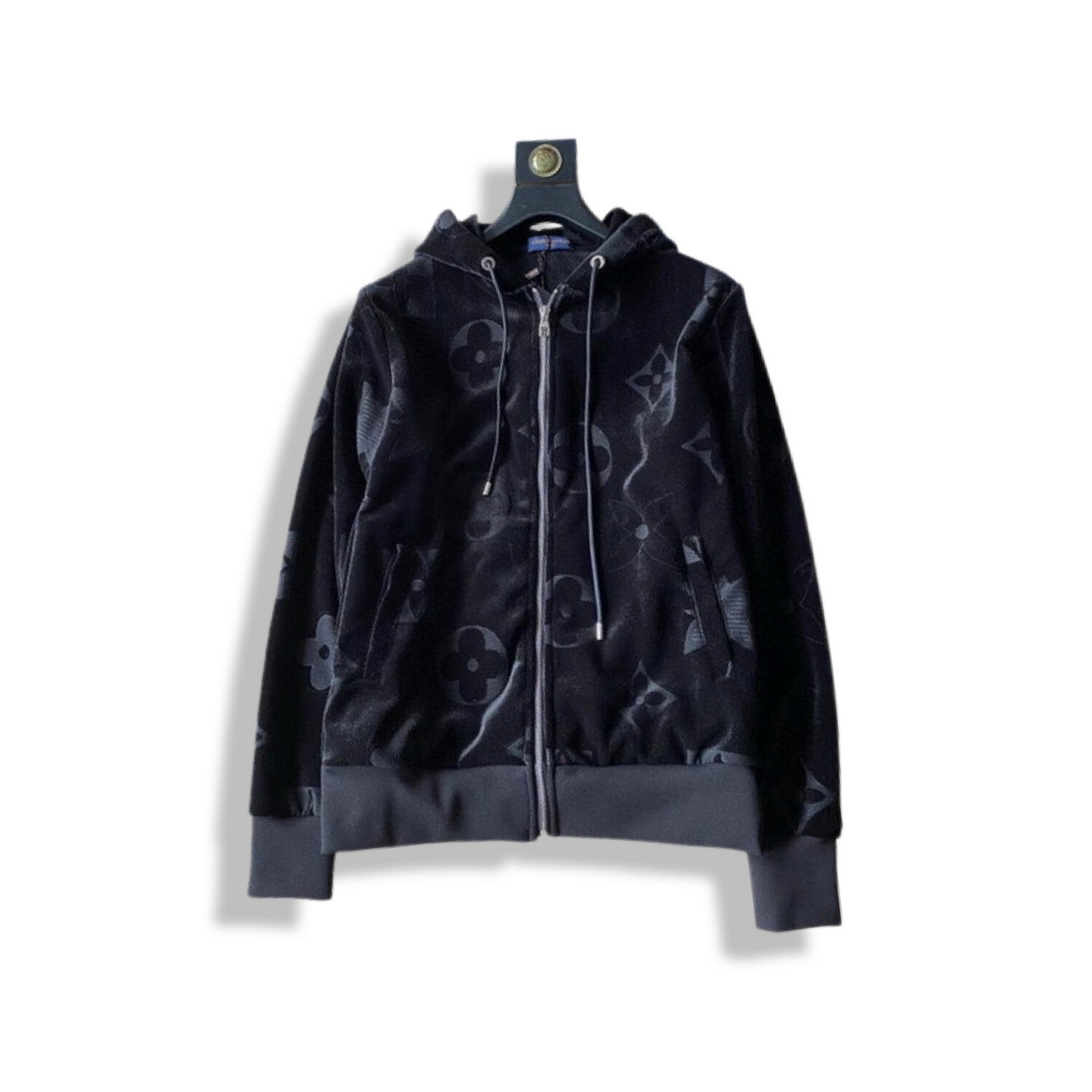Louis Vuitton Monogram Velvet Zip Through Hoodie Set In Black