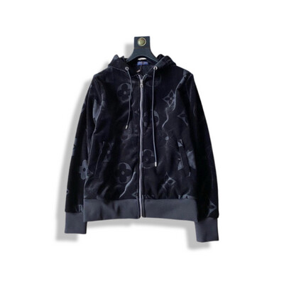 Louis Vuitton Monogram Velvet Zip Through Hoodie Set In Black