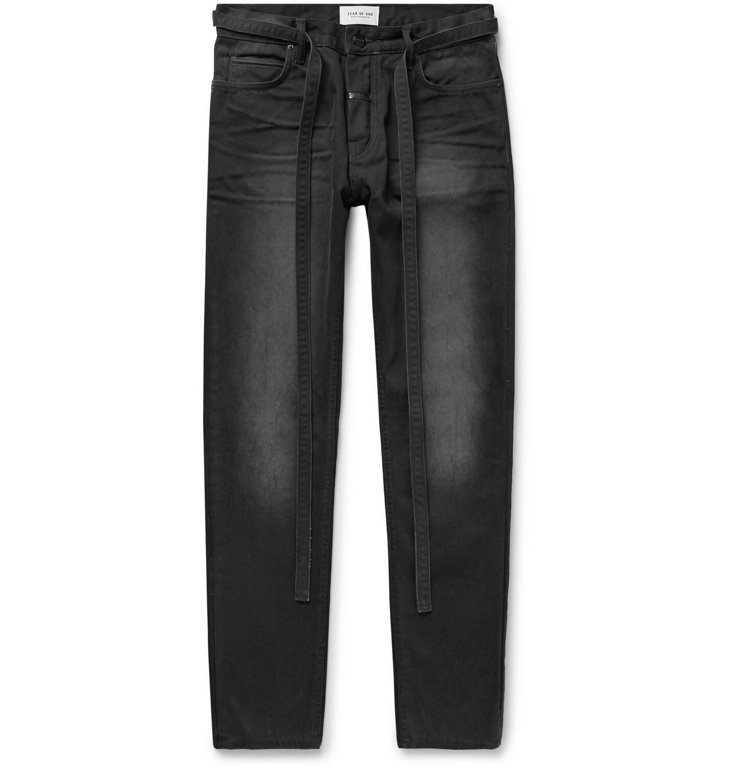 FOG Slim Fit Belted Cotton Canvas Jeans Black