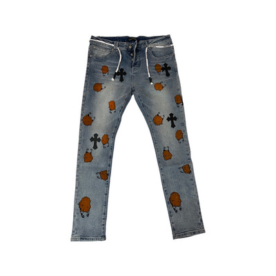 Chrome Hearts Denim Jeans Cross Black &amp; Orange Cartoon 