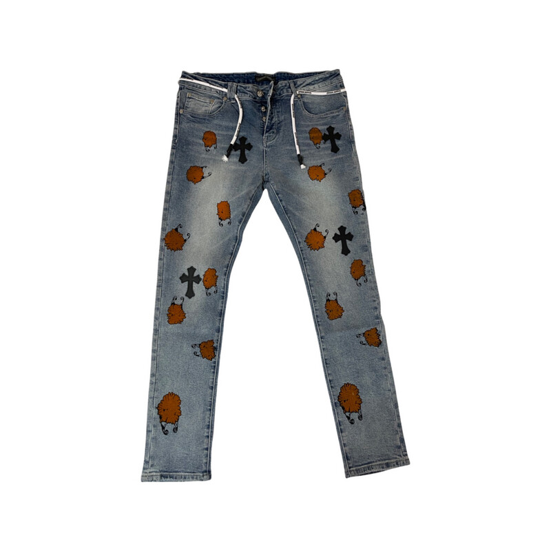 Chrome Hearts Denim Jeans Cross Black & Orange Cartoon Chrome Hearts Denim Jeans Cross Black & Orange Cartoon