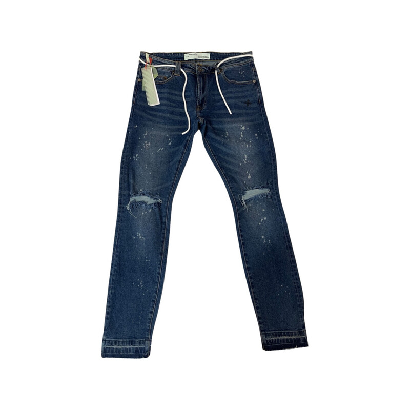 Off-White Denim Jeans Distressed Dark Blue Off-White Denim Jeans Distressed Dark Blue