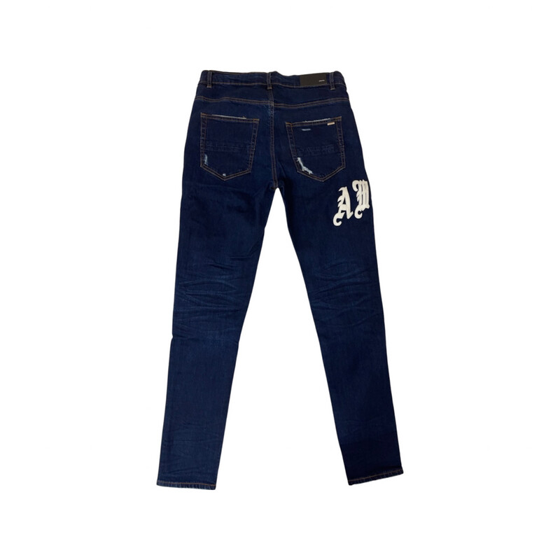 Amiri Blue Embroidered Logo Skinny Fit Jeans