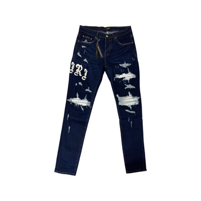 Amiri Blue Embroidered Logo Skinny Fit Jeans